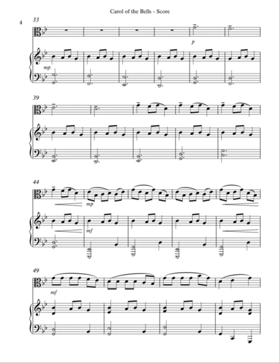 Carol of the Bells, Duet for Viola and Pedal Harp image number null