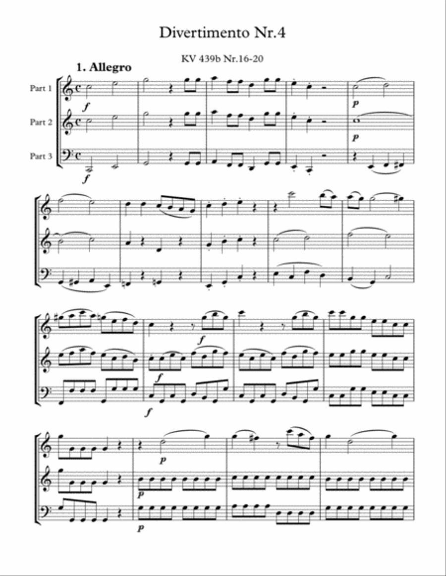 Mozart Divertimento Nr 4 concert pitch Small Ensemble scores gallery preview page 3