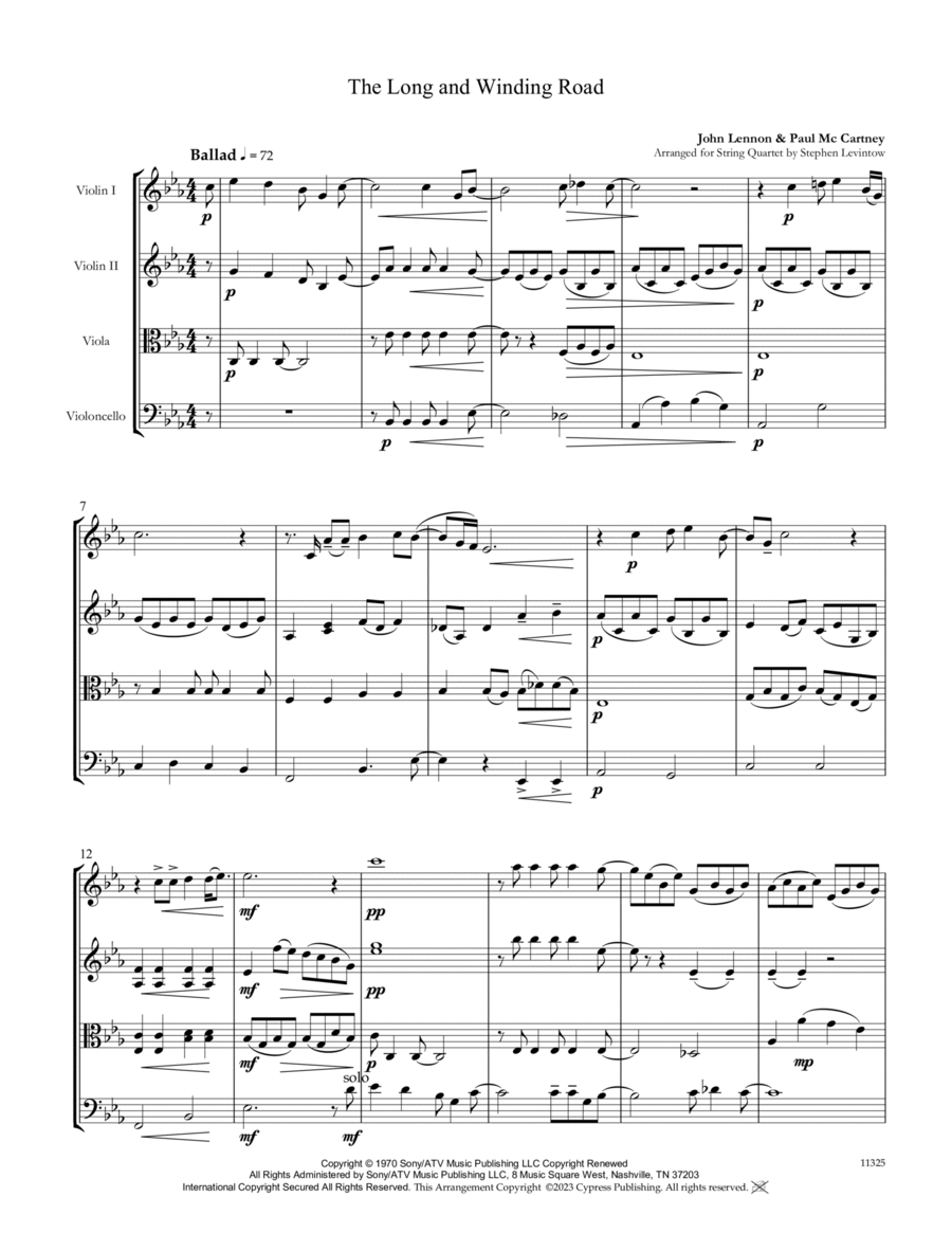 The Long And Winding Road String Quartet scores gallery preview page 1