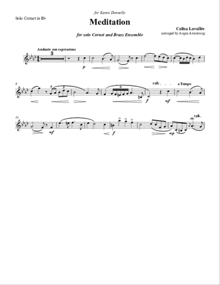 Meditation for solo Cornet and Brass ensemble Cornet scores gallery preview page 2