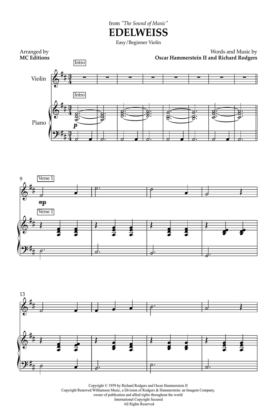 Edelweiss Edelweiss Violin Solo scores gallery preview page 1