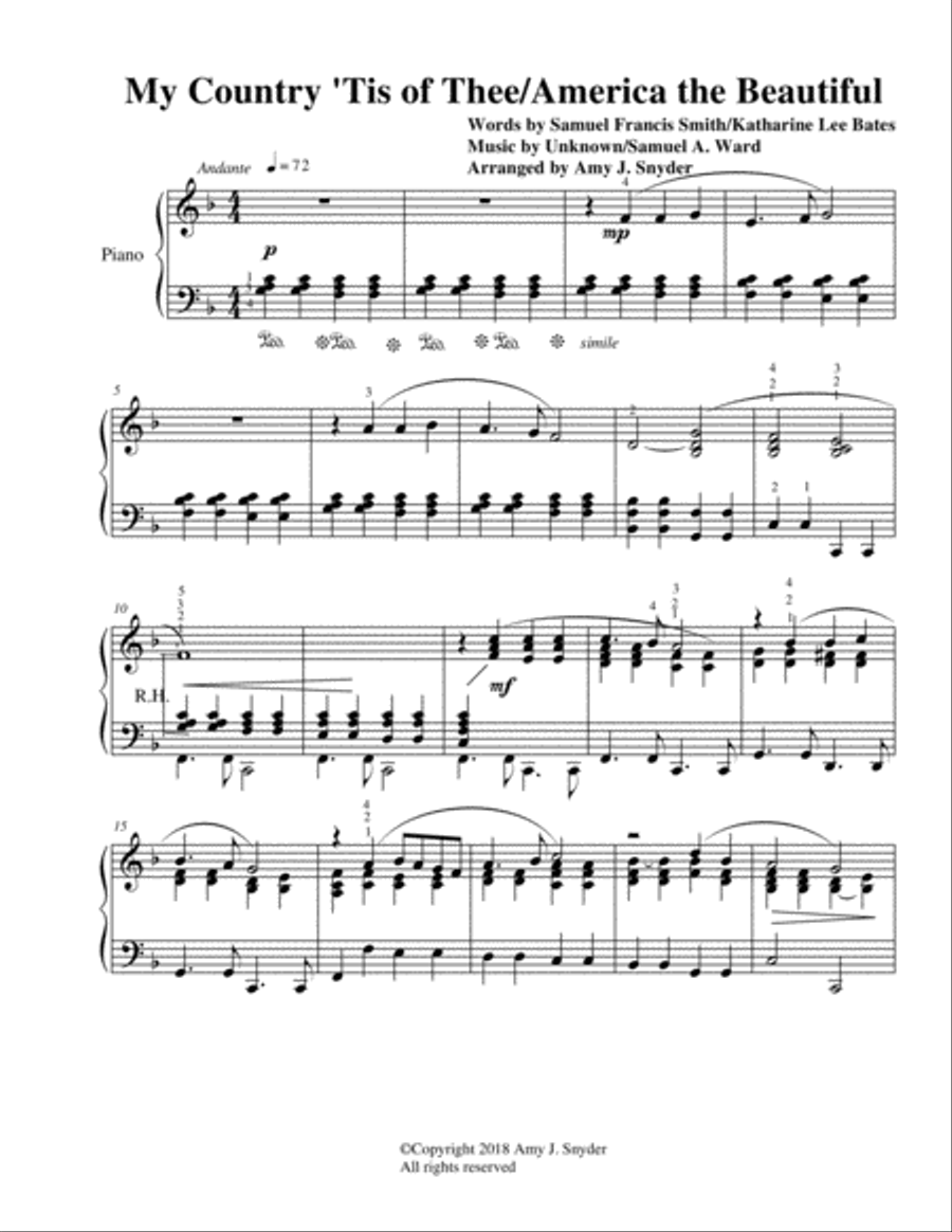 My Country 'Tis of Thee/America the Beautiful medley, piano solo Piano Solo scores gallery preview page 2