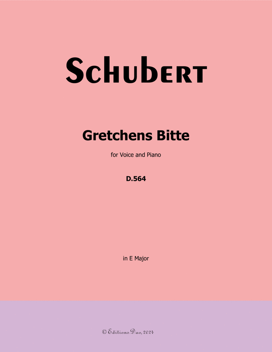 Gretchens Bitte, by Schubert, D.564, in E Major Voice scores gallery preview page 1
