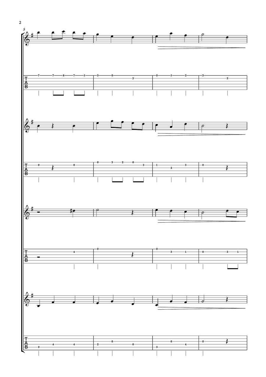 We Wish You a Merry Christmas for guitar quartet with tab. Score and parts Included. Guitar Ensemble scores gallery preview page 2
