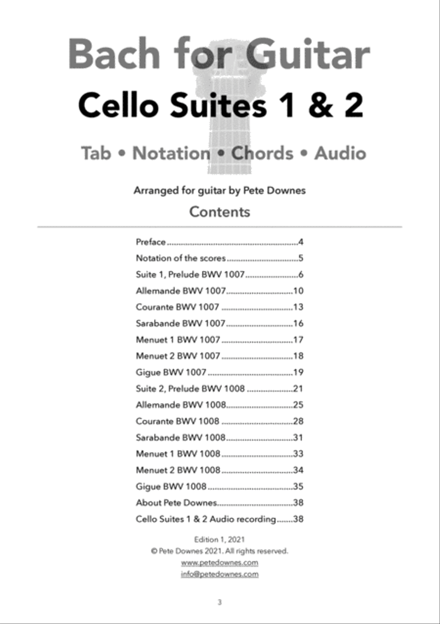 Bach for Guitar: Cello Suites 1 and 2 BWV 1007 and BWV 1008 Cello scores gallery preview page 3