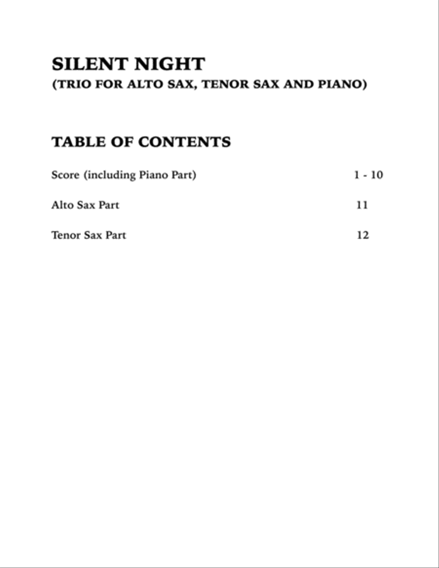 Silent Night (Trio for Alto Sax, Tenor Sax and Piano) Small Ensemble scores gallery preview page 4
