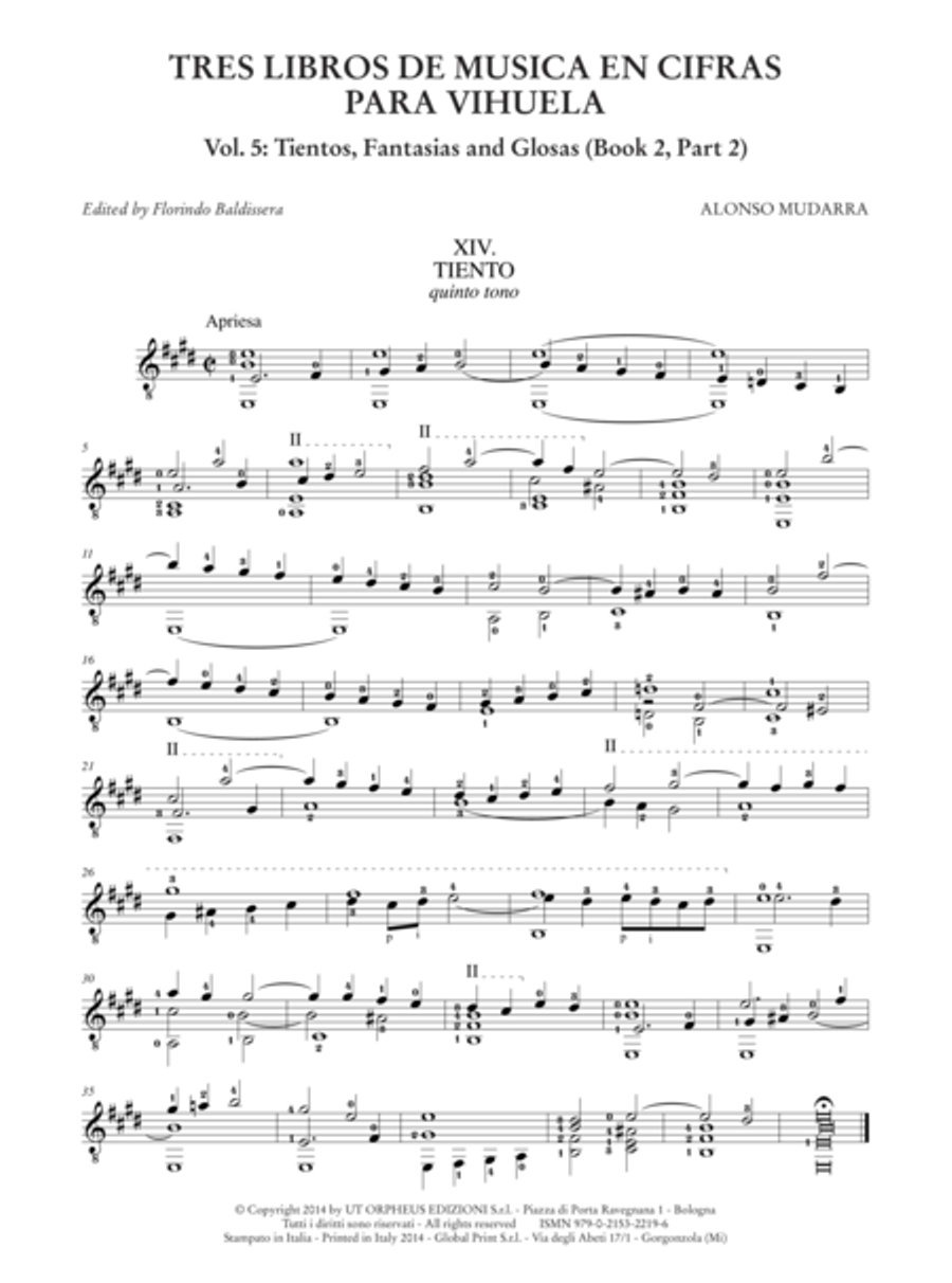 Tres Libros de Musica en Cifras para Vihuela (Sevilla 1546) - Vol. 5: Tientos, Fantasias and Glosas for Guitar solo (Book 2, Part 2) Acoustic Guitar scores gallery preview page 2