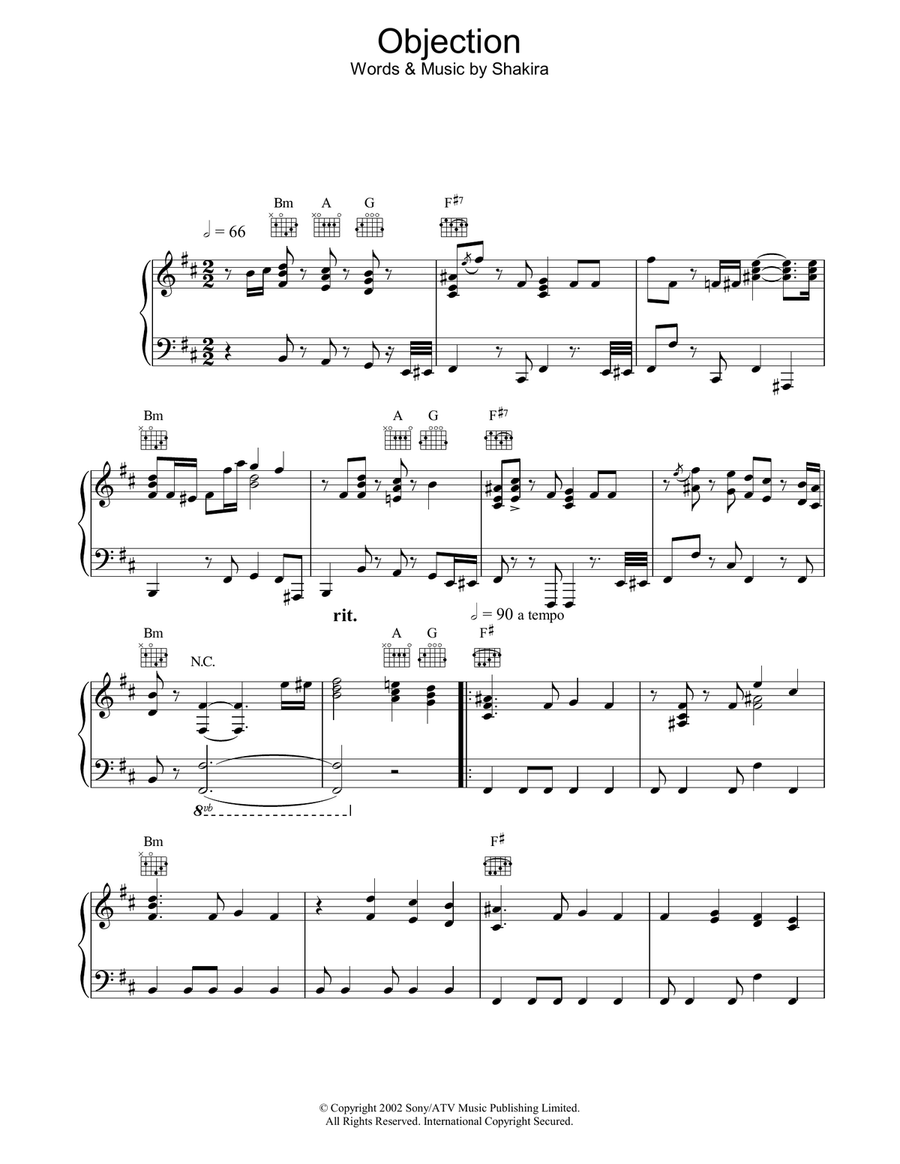 Objection Objection Piano, Vocal, Guitar scores gallery preview page 1