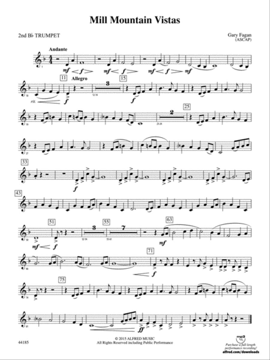 Mill Mountain Vistas: 2nd B-flat Trumpet Concert Band scores gallery preview page 1
