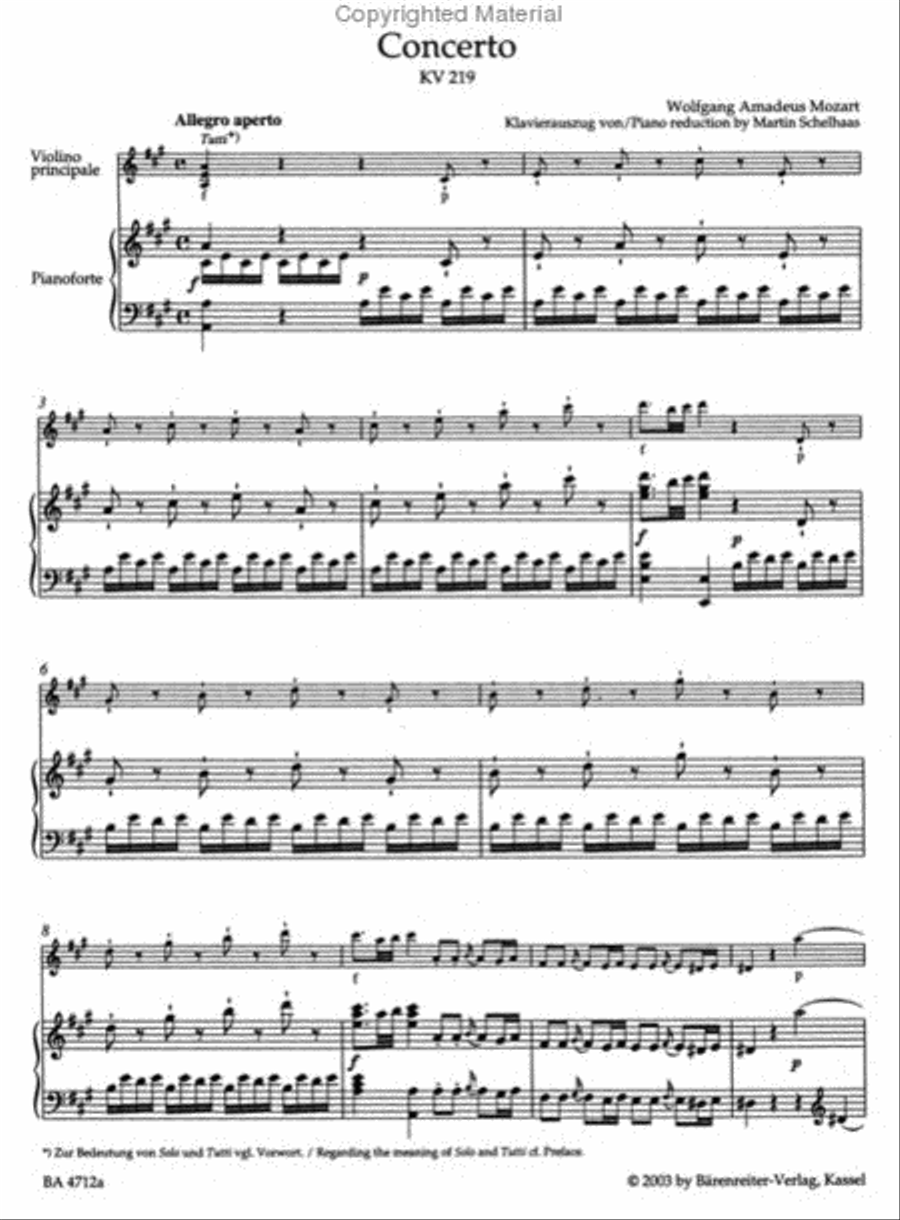 Concerto for Violin and Orchestra, No. 5 A major, KV 219 Violin Solo scores gallery preview page 2