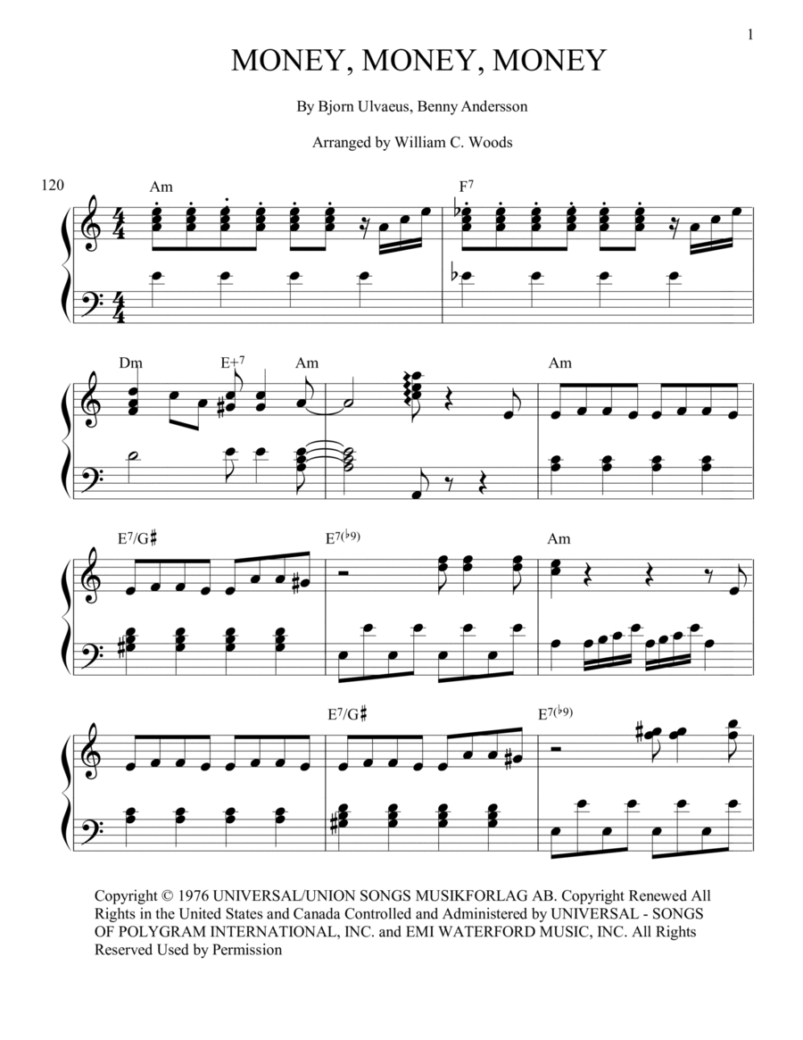 Money, Money, Money Piano Solo scores gallery preview page 1