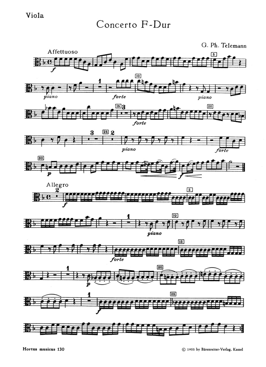 Concerto for Treble Recorder, Strings and Basso continuo F major by Georg Philipp Telemann Alto Recorder - Sheet Music