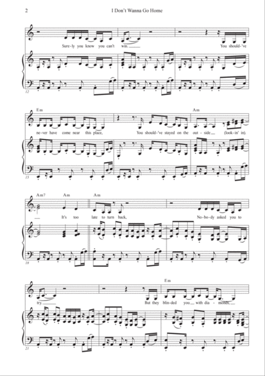 I Don't Wanna Go Home Piano, Vocal, Guitar scores gallery preview page 2