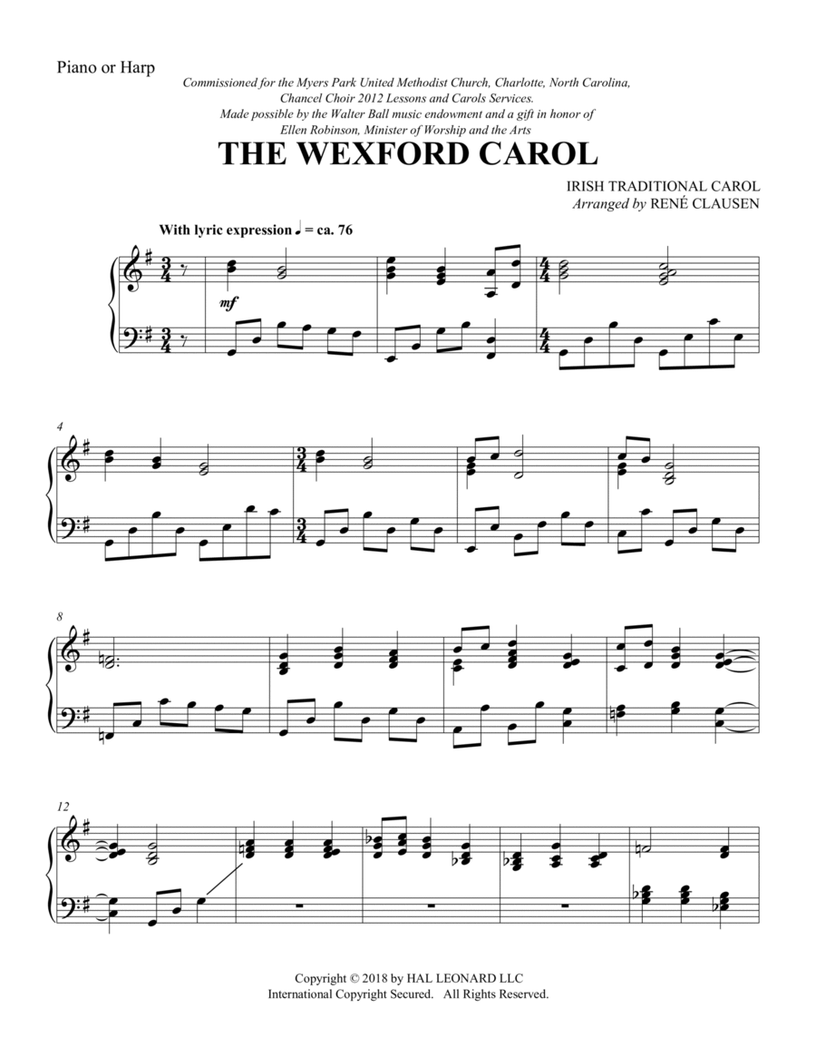 The Wexford Carol (arr. Rene Clausen) - Harp