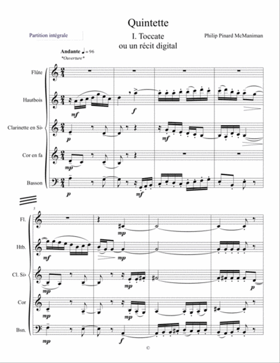 Quintette, «Toccate ou le récit digital» (Wind Quintet) Woodwind Quintet scores gallery preview page 1