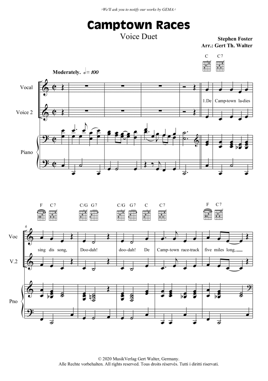 Camptown Races Piano scores gallery preview page 1
