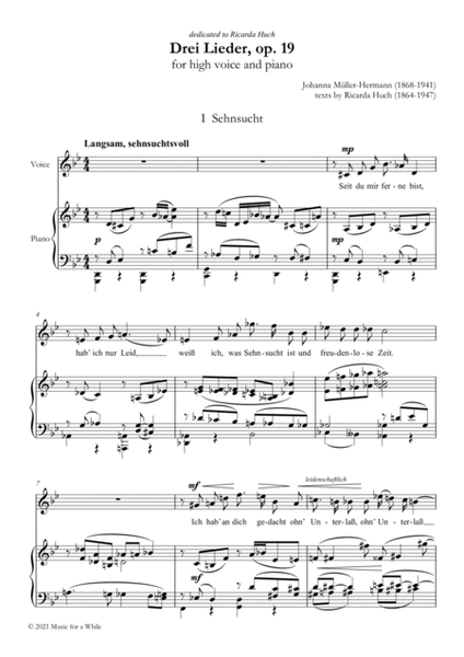 Johanna Müller-Hermann - Drei Lieder for voice and piano, Op. 19