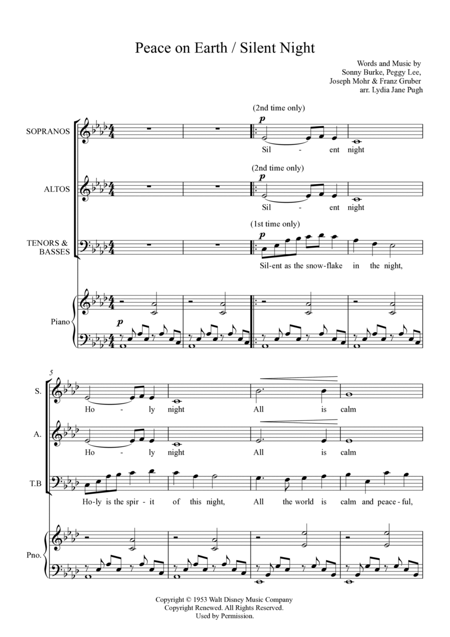 Peace On Earth (silent Night) 4-Part scores gallery preview page 1