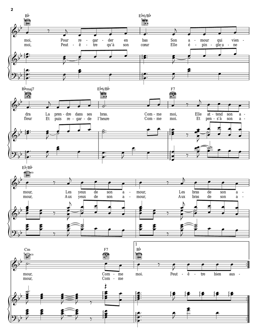 Comme Moi Comme Moi Piano, Vocal, Guitar scores gallery preview page 2