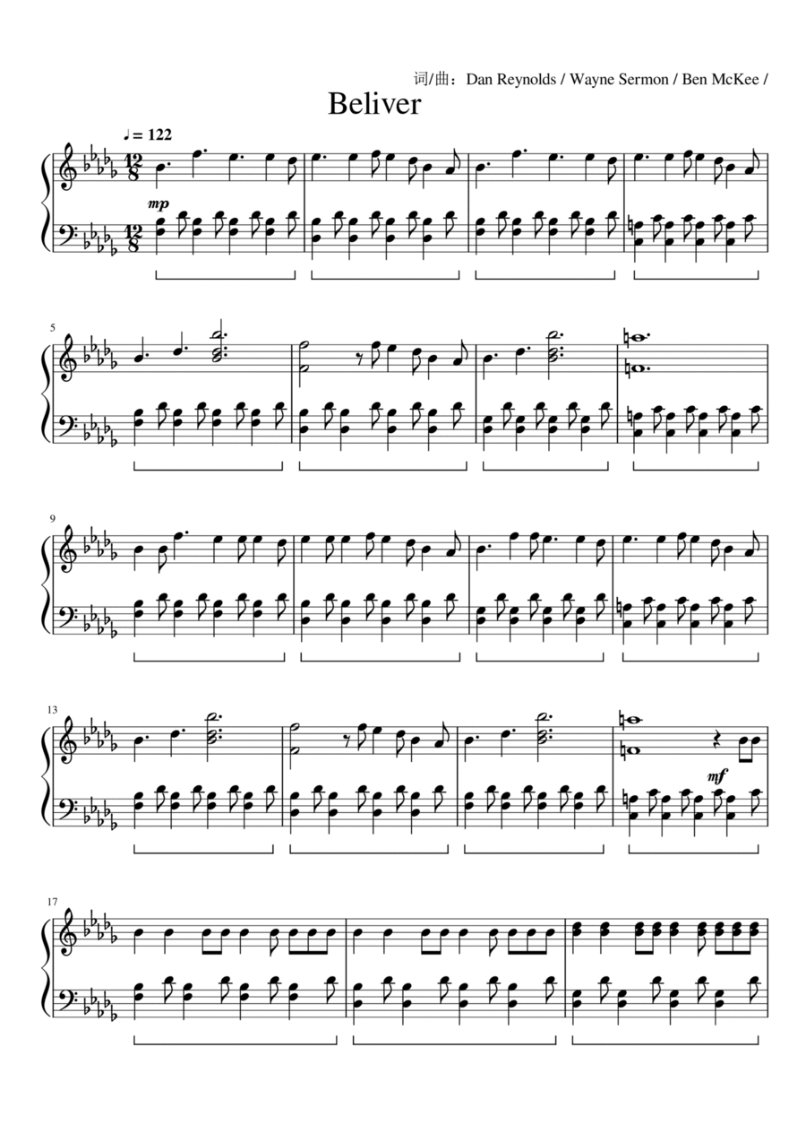 Believer Believer Piano Solo scores gallery preview page 1