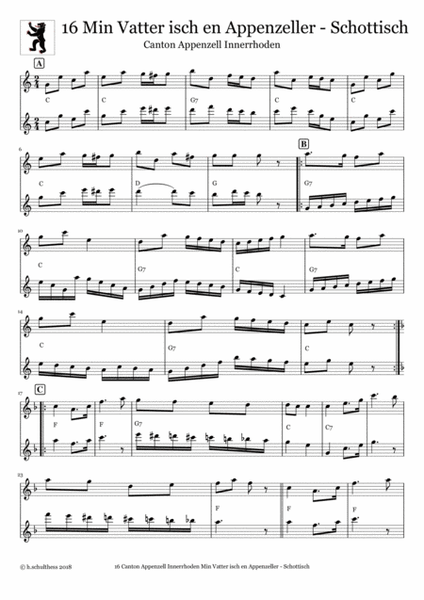 16 Swiss folk tune for two flutes and piano - Min Vatter isch en Appenzeller-Schottisch - Canton Appenzell Innerrhoden image number null