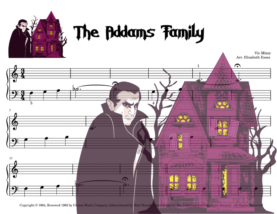 Addams Family Theme Easy Piano scores gallery preview page 1