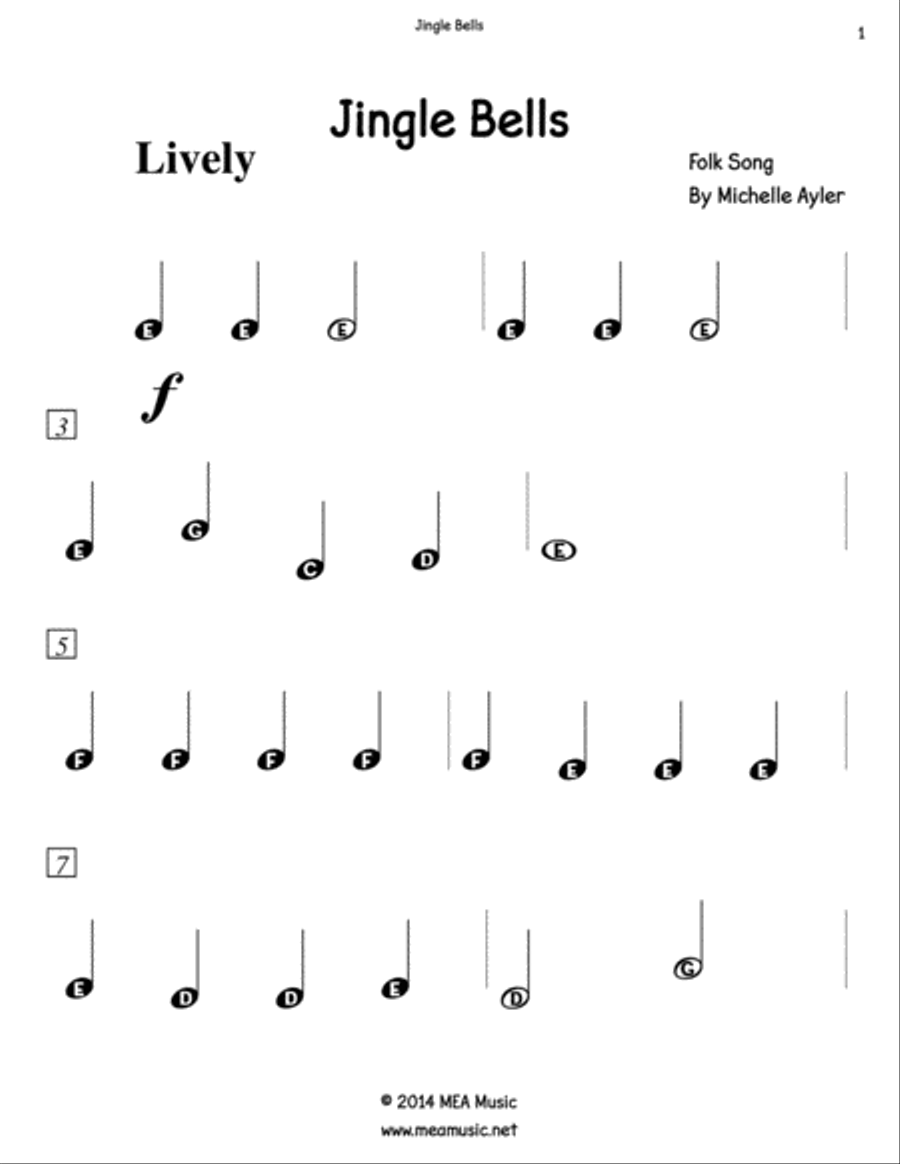 Jingle Bells With Letters Easy Piano scores gallery preview page 1