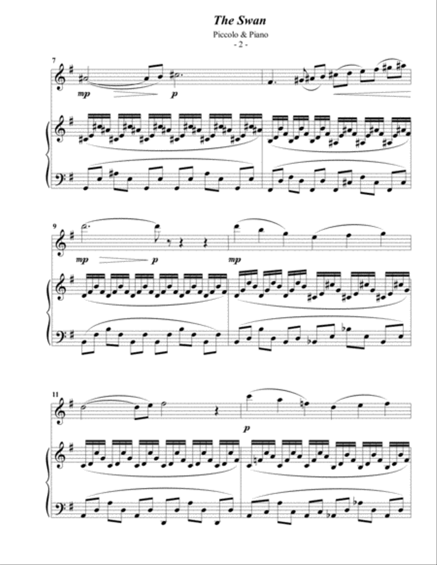 Saint-Saens: The Swan for Piccolo & Piano Piccolo scores gallery preview page 2