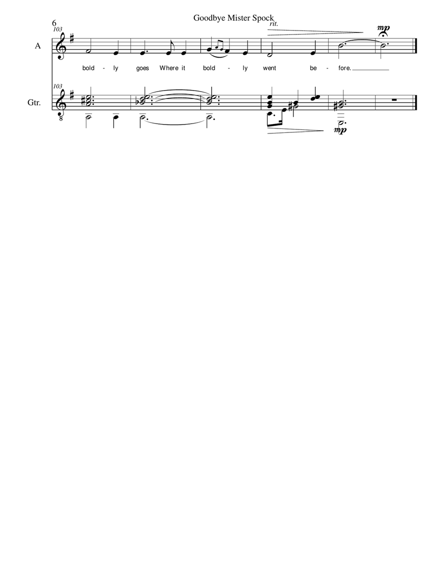 Goodbye Mister Spock for alto and guitar Vocal Duet scores gallery preview page 6
