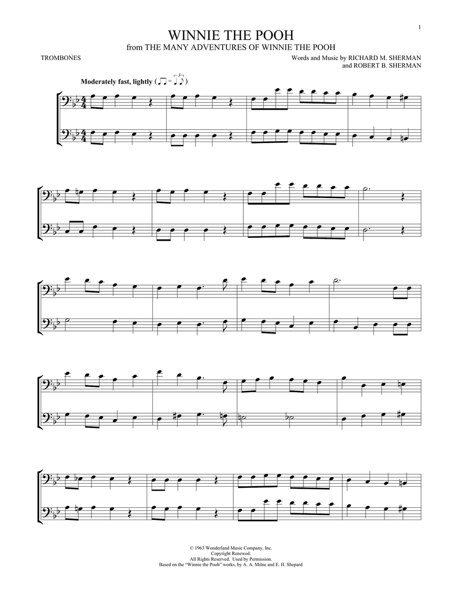 Winnie The Pooh (from The Many Adventures Of Winnie The Pooh) Trombone Duet scores gallery preview page 1