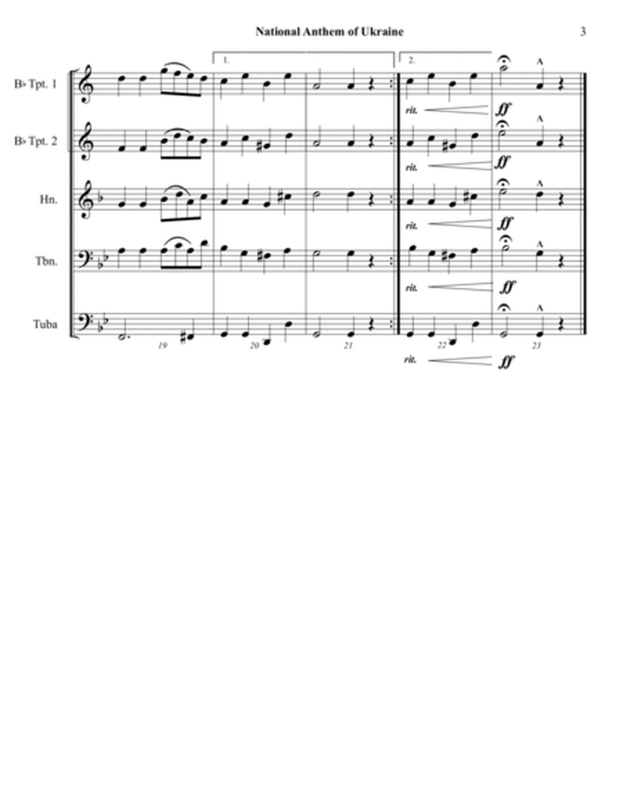National Anthem of Ukraine - Brass Quintet - Intermediate Level image number null