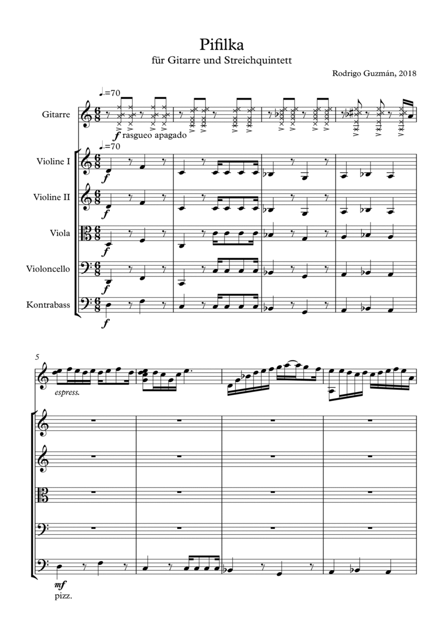 Pifilka - for Guitar and String Quintet Chamber Orchestra scores gallery preview page 1