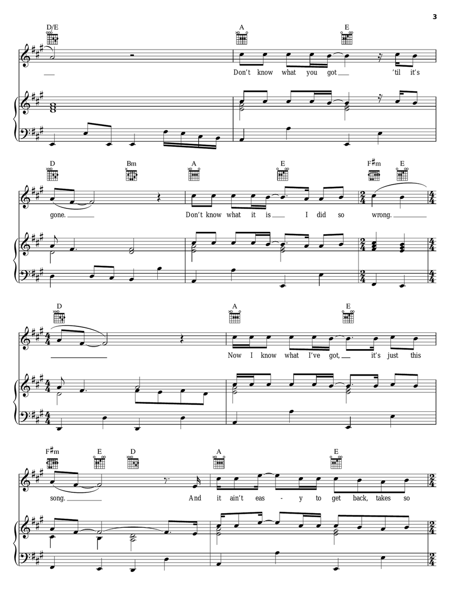 Don't Know What You Got (Till It's Gone) Piano, Vocal, Guitar scores gallery preview page 3