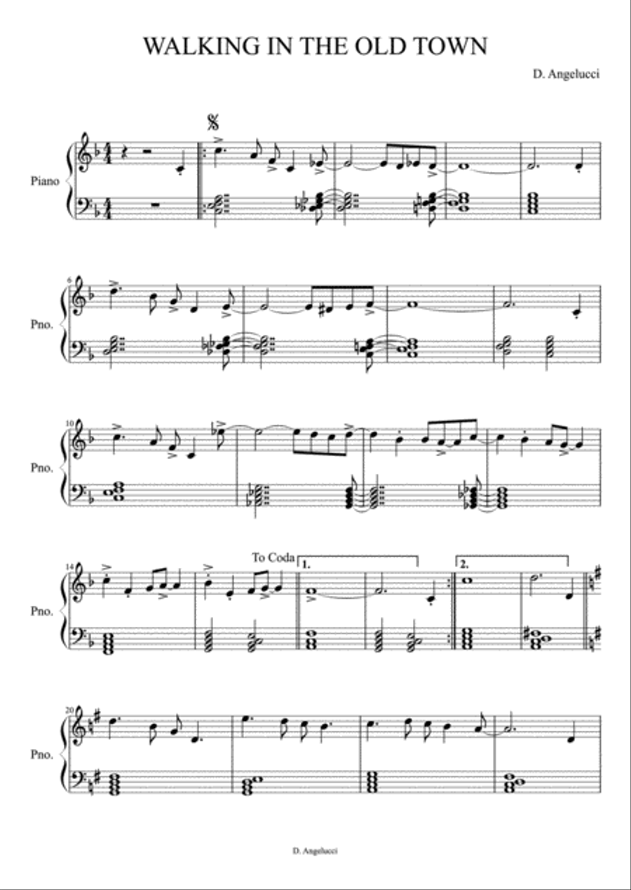 WALKING IN THE OLD TOWN (FOR PIANO) Piano Solo scores gallery preview page 2