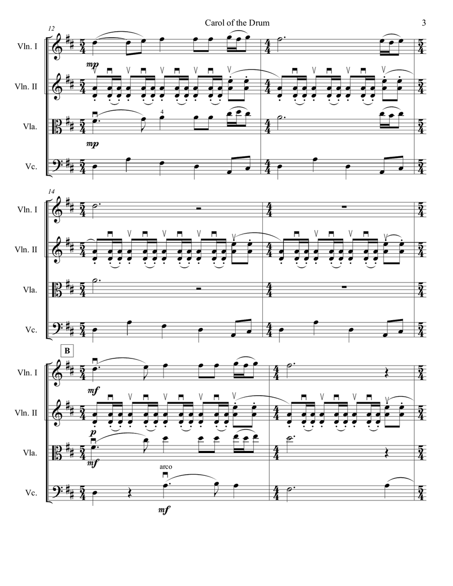 Carol Of The Drum String Quartet scores gallery preview page 6