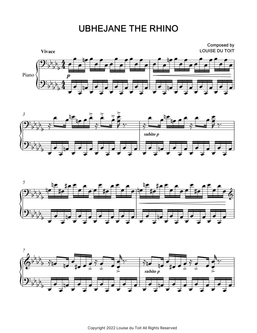 12. Ubhejane the Rhino Piano Solo scores gallery preview page 1