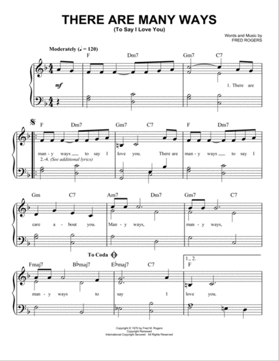 There Are Many Ways (To Say I Love You) Easy Piano scores gallery preview page 1