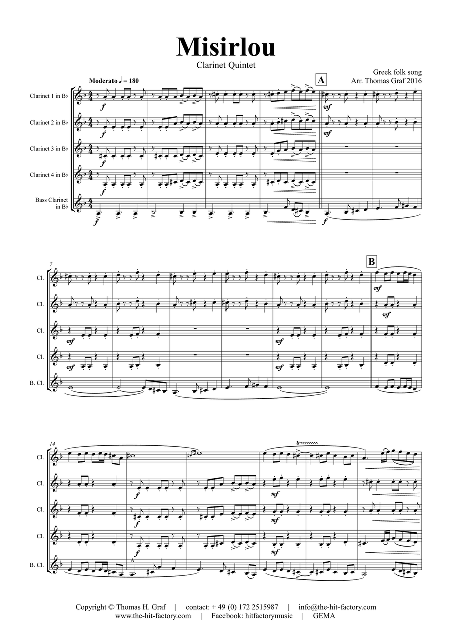 Misirlou - Pulp Fiction - Clarinet Quintet Clarinet Quintet scores gallery preview page 1
