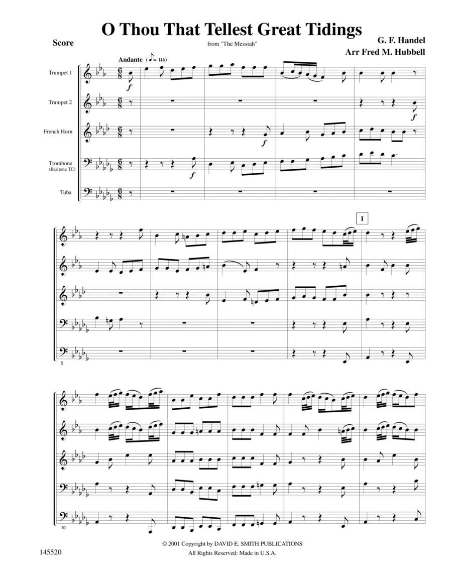 O Thou That Tellest G/Tid'gs Brass Quintet scores gallery preview page 1