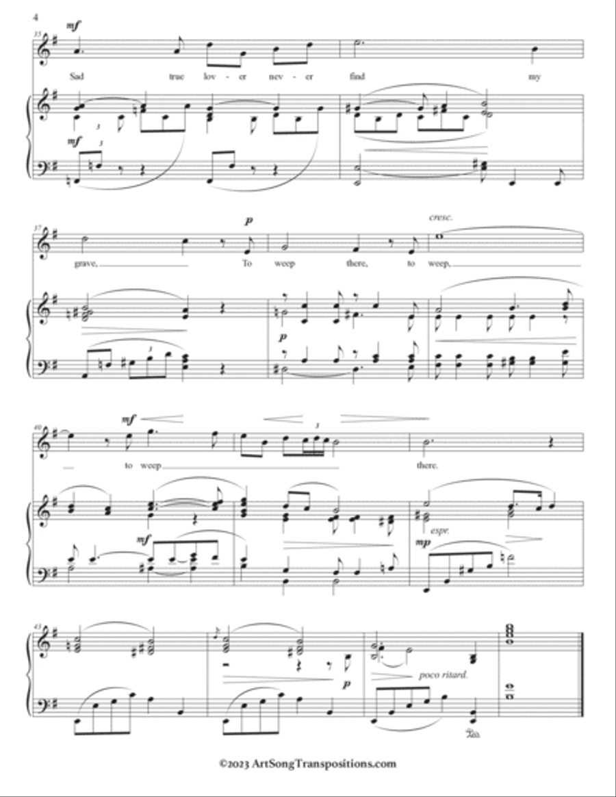 QUILTER: Come away, Death (transposed to 9 keys: E, E-flat, D, C-sharp, C, B, B-flat, A, A-flat min) Voice scores gallery preview page 5