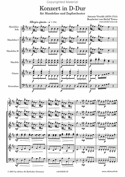 Konzert D-Dur fur Mandoline Solo und Zupforchester (Concerto in Re Maggiore)