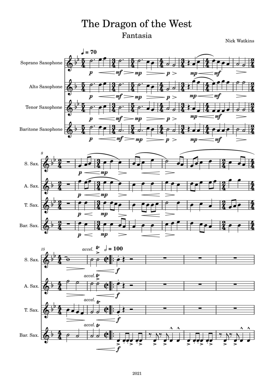 The Dragon of the West The Dragon of the West Saxophone Quartet scores gallery preview page 1