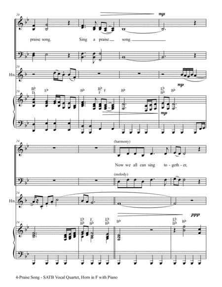 PRAISE SONG (SATB Vocal Quartet with Horn in F & Piano) image number null