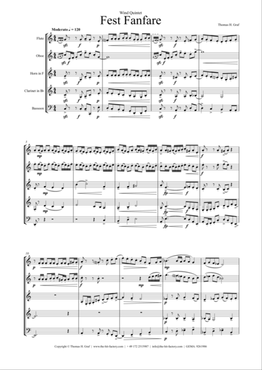 Fest Fanfare (Wind Quintet) Woodwind Quintet scores gallery preview page 1