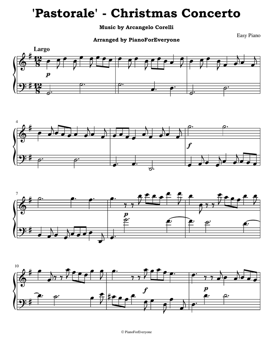 'Pastorale' from Christmas Concerto - Corelli (Easy Piano) Easy Piano scores gallery preview page 1