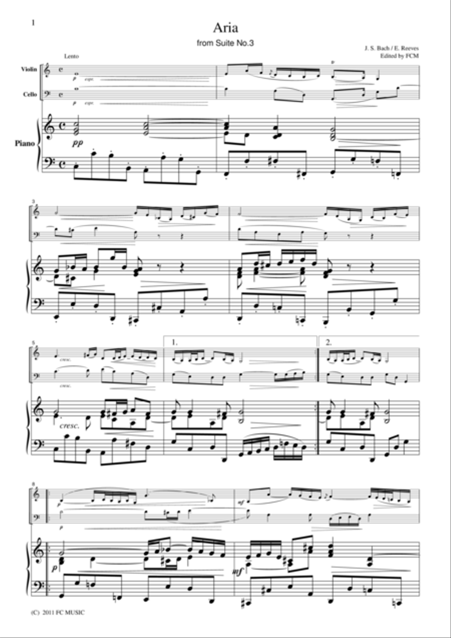 Bach Aria from Suite No.3, for piano trio, PB004 Piano Trio scores gallery preview page 1