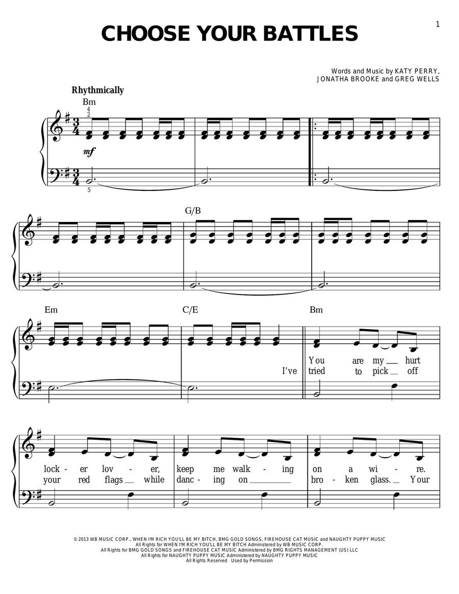 Choose Your Battles Easy Piano scores gallery preview page 1