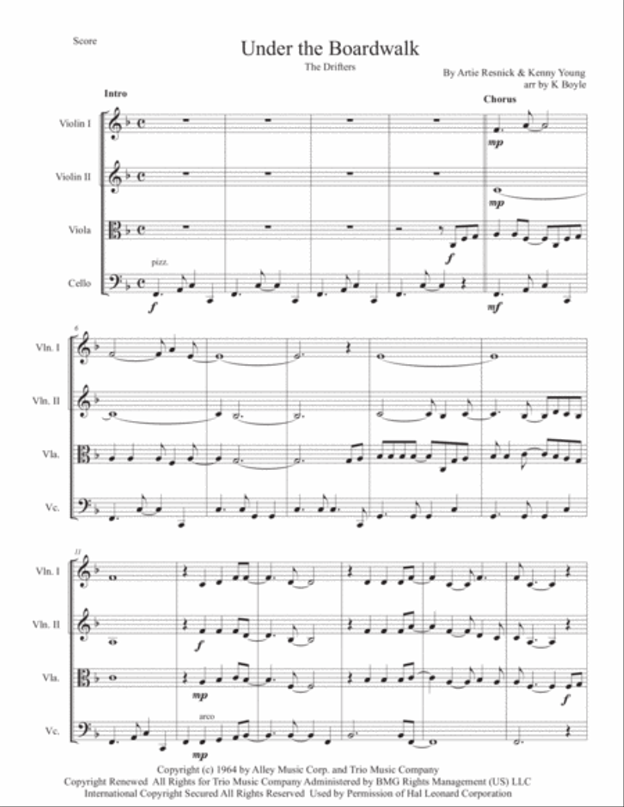 Under The Boardwalk String Quartet scores gallery preview page 1