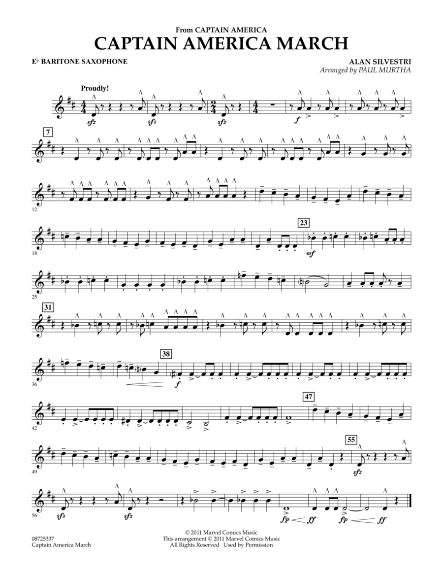 Captain America March - Eb Baritone Saxophone Concert Band scores gallery preview page 1