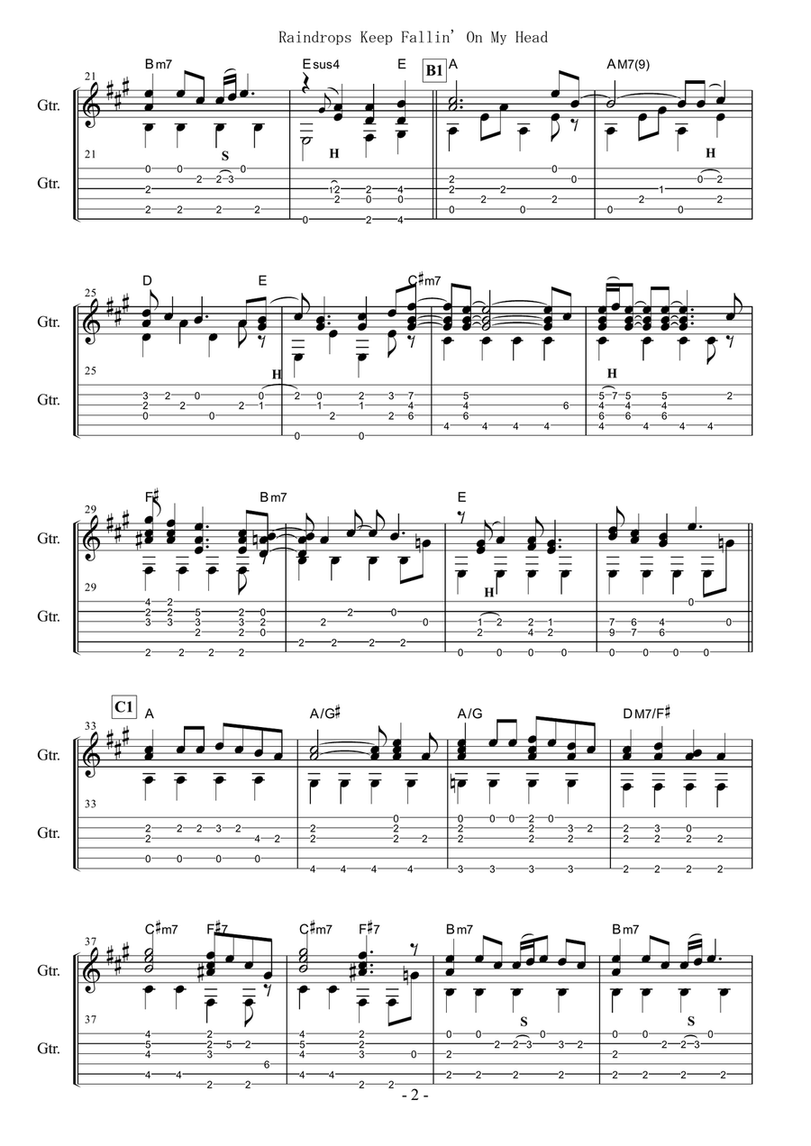 Raindrops Keep Fallin' On My Head Guitar Solo scores gallery preview page 2